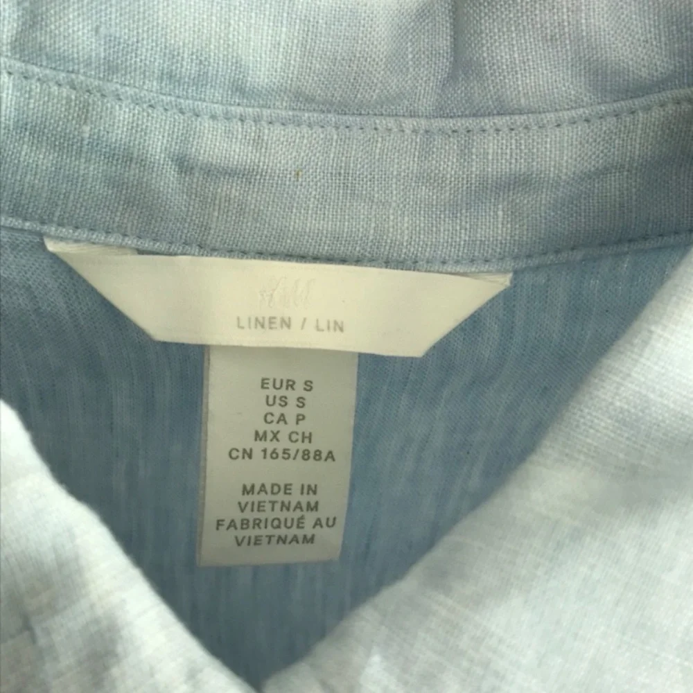 H&M 100% Linen Pale Blue Button Down Sz S - Picture 7 of 7